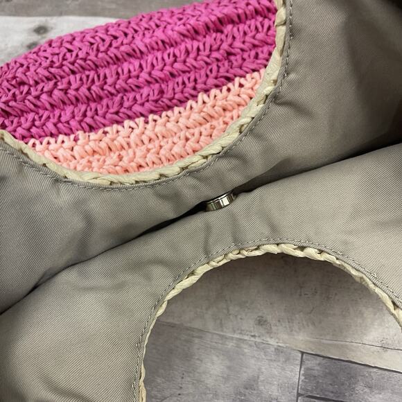 Talbots Woven Straw Tote Hand Bag Tric-Color Tan Pink Cranberry - Picture 4 of 13